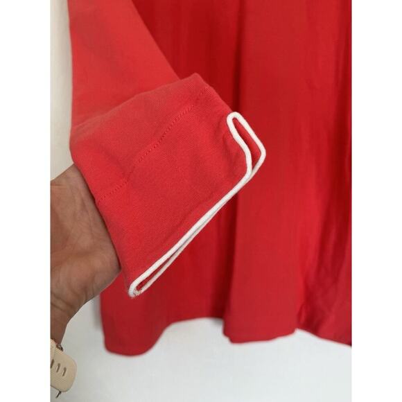 NEW CROWN & IVY Womens L - Wide Neck Bow Detail 3/4 Sleeve Coral Pink Red Blouse - Picture 5 of 6